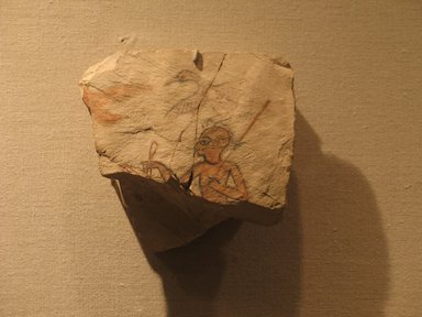  <em>Ostrakon</em>, ca. 1336-1250 B.C.E. Limestone, pigment, 4 9/16 x 4 7/8 x 1 1/8 in. (11.6 x 12.4 x 2.9 cm). Brooklyn Museum, Charles Edwin Wilbour Fund, 68.46.2. Creative Commons-BY (Photo: Brooklyn Museum, CUR.68.46.2_wwg8.jpg)