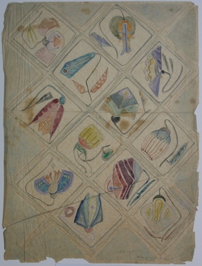 Marguerite Thompson Zorach (American, 1887–1968). <em>(Floral Designs in Squares)</em>, 20th century. Watercolor and graphite on tracing paper, Sheet: 14 1/2 x 10 7/8 in. (36.8 x 27.6 cm). Brooklyn Museum, Gift of Mr. and Mrs. Tessim Zorach, 70.35.1. © artist or artist's estate (Photo: Brooklyn Museum, CUR.70.35.1.jpg)