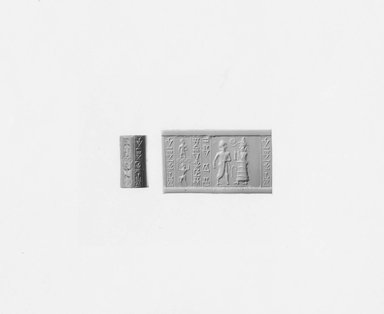 Ancient Near Eastern. <em>Cylinder Seal</em>, early 19th-late 18th century B.C.E. Hematite, 1 x Diam. 1/2 in. (2.5 x 1.3 cm). Brooklyn Museum, Twentieth-Century Fox Fund, 71.115.7. Creative Commons-BY (Photo: Brooklyn Museum, CUR.71.115.7_NegA_print_bw.jpg)