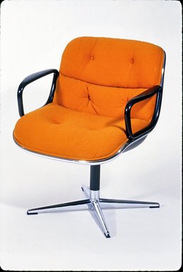 Charles Pollock (American, 1930–2013). <em>Open Armchair</em>, 1965. Extruded aluminum, metal, plastic, fabric, foam upholstery, Approx.: 33 x 26 x 26 in. (83.8 x 66 x 66 cm). Brooklyn Museum, Gift of Mr. and Mrs. Charles Pollack, 71.145. Creative Commons-BY (Photo: Brooklyn Museum, CUR.71.145.jpg)