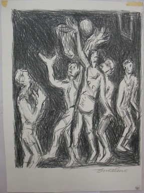 Theresa F. Bernstein (American, 1890–2002). <em>Basketball Players</em>, mid–20th century. Lithograph, Sheet: 12 1/16 x 8 13/16 in. (30.6 x 22.4 cm). Brooklyn Museum, Gift of the Society of American Graphic Artists in memory of John von Wicht, 71.60.8. © artist or artist's estate (Photo: Brooklyn Museum, CUR.71.60.8.jpg)