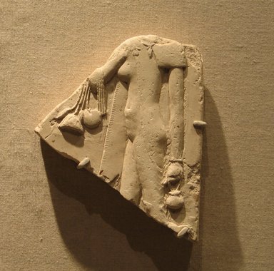  <em>Female Offering Bearer</em>, 4th century B.C.E. Limestone, 5 7/16 × 4 7/16 × 7/8 in. (13.8 × 11.2 × 2.3 cm). Brooklyn Museum, Charles Edwin Wilbour Fund, 72.12. Creative Commons-BY (Photo: Brooklyn Museum, CUR.72.12_wwg8.jpg)