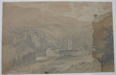 William Trost Richards (American, 1833–1905). <em>Vallombrosa</em>, October 29, 1855. Graphite and white on light brown paper, Sheet: 4 13/16 x 7 7/16 in. (12.2 x 18.9 cm). Brooklyn Museum, Gift of Edith Ballinger Price, 72.32.17.1 (Photo: Brooklyn Museum, CUR.72.32.17.1.jpg)