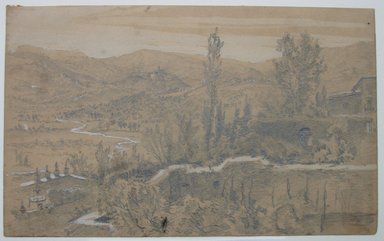 William Trost Richards (American, 1833-1905). <em>Landscape Sketch</em>, n.d. Graphite and white on light brown paper, Sheet: 4 7/8 x 7 7/8 in. (12.4 x 20 cm). Brooklyn Museum, Gift of Edith Ballinger Price, 72.32.17.2 (Photo: Brooklyn Museum, CUR.72.32.17.2.jpg)