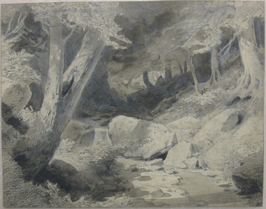 William Trost Richards (American, 1833–1905). <em>Landscape</em>, 1854. Ink wash, graphite, and crayon on paper, sheet: 4 5/8 x 5 13/16 in. (11.7 x 14.8 cm). Brooklyn Museum, Gift of Edith Ballinger Price, 72.32.4 (Photo: Brooklyn Museum, CUR.72.32.4.jpg)