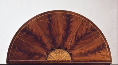 <em>Card Table</em>, ca.1790. Mahogany veneer with inlaid decoration, 29 x 35 7/8 in. (73.7 x 91.1 cm). Brooklyn Museum, H. Randolph Lever Fund, 73.14.3. Creative Commons-BY (Photo: Brooklyn Museum, CUR.73.14.3_detail.jpg)