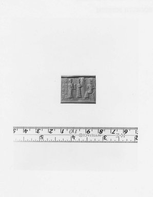 Ancient Near Eastern. <em>Cylinder Seal</em>, late 3rd millennium-early 2nd millennium B.C.E. Hematite, 3/4 x Diam. 3/8 in. (1.9 x 1 cm). Brooklyn Museum, Gift of the Leon and Harriet Pomerance Foundation, 73.31.2. Creative Commons-BY (Photo: Brooklyn Museum, CUR.73.31.2_NegC_print_bw.jpg)