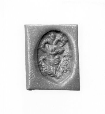 Ancient Near Eastern. <em>Stamp Seal: Ram Surmounting Wings</em>, 3rd-7th century C.E. Chalcedony, 9/16 x 5/16 x 1/2 in. (1.4 x 0.9 x 1.3 cm). Brooklyn Museum, Designated Purchase Fund, 75.55.13. Creative Commons-BY (Photo: Brooklyn Museum, CUR.75.55.13_negC_bw.jpg)