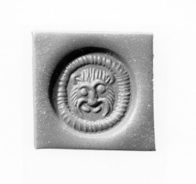 Ancient Near Eastern. <em>Stamp Seal: Lion Head</em>, 3rd-7th century C.E. Chalcedony, 1/2 x 1/2 x 11/16 in. (1.3 x 1.2 x 1.7 cm). Brooklyn Museum, Designated Purchase Fund, 75.55.8. Creative Commons-BY (Photo: Brooklyn Museum, CUR.75.55.8_negC_bw.jpg)