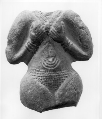  <em>Female Figurine</em>, early 1st millennium B.C.E. Clay, 3 7/16 x 2 15/16 x 13/16 in. (8.8 x 7.5 x 2.1 cm). Brooklyn Museum, Designated Purchase Fund, 78.135.2. Creative Commons-BY (Photo: , CUR.78.135.2_NegA_print_bw.jpg)