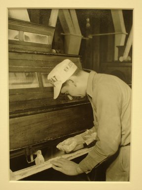 Lewis Wickes Hine (American, 1874-1940). <em>[Untitled] ( Man at Flour Sifter)</em>, 1936-1937. Gelatin silver photograph, 7 1/4 x 4 3/4 in. (18.4 x 12.1 cm). Brooklyn Museum, Gift of the National Archives, 79.143.32 (Photo: Brooklyn Museum, CUR.79.143.32.jpg)