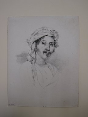 Achille Devéria (French, 1800-1857). <em>Portrait of Arthur DuBois de Beauchesne, Wearing a Turban</em>, 19th century. Lithograph on wove paper, 7 1/2 x 5 7/8 in. (19.2 x 14.9 cm). Brooklyn Museum, Designated Purchase Fund, 79.155.3 (Photo: Brooklyn Museum, CUR.79.155.3.jpg)