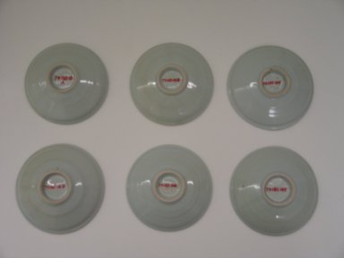 Dr. Kato Kiyonobu (Japanese). <em>Set of Six Dishes</em>, 20th century. Porcelain, each: 1 3/8 x 5 1/8 in. (3.5 x 13 cm). Brooklyn Museum, Gift of the artist, 79.182.10a-f. Creative Commons-BY (Photo: Brooklyn Museum, CUR.79.182.10a-f_bottom.jpg)