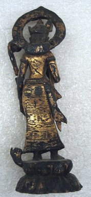  <em>Standing Goddess Tara</em>, 8th century. Gilt bronze, 5 3/8 x 1 3/4 x 1 9/16 in. (13.7 x 4.5 x 4 cm). Brooklyn Museum, Anonymous gift, 80.180.1. Creative Commons-BY (Photo: Brooklyn Museum, CUR.80.180.1_back.jpg)