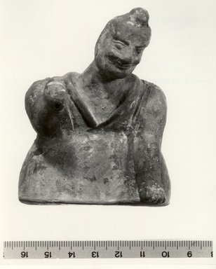  <em>Tomb Figure of a Kneeling Man</em>, 6th century B.C.E. earthenware, 3 3/8 x 2 3/4 in. (8.6 x 7 cm). Brooklyn Museum, Gift of Dr. John P. Lyden, 80.275.6. Creative Commons-BY (Photo: Brooklyn Museum, CUR.80.275.6_bw.jpg)