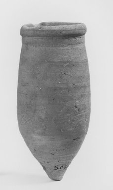  <em>Small Jar</em>, 305-30 B.C.E. Clay, 4 1/8 x 3 9/16 in. (10.5 x 9 cm). Brooklyn Museum, Gift of the Egyptian Antiquities Organization, 80.7.24. Creative Commons-BY (Photo: Brooklyn Museum, CUR.80.7.24_NegA_print_bw.jpg)