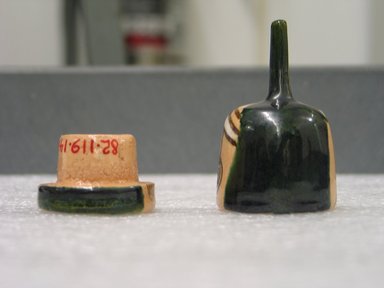 Goto Akimichi (Japanese). <em>Incense Box</em>, ca. 1965. Stoneware; Oribe ware, 2 7/8 x 1 3/8 in. (7.3 x 3.5 cm). Brooklyn Museum, Gift of Martin Greenfield, 82.119.14. Creative Commons-BY (Photo: Brooklyn Museum, CUR.82.119.14_back.jpg)