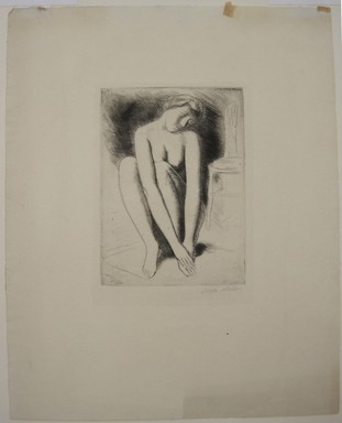 Kenneth Hayes Miller (American, 1876–1954). <em>Woman Seated on Rug</em>, n.d. Etching on paper, 19 5/16 x 14 1/4 in. (49 x 36.2 cm). Brooklyn Museum, Gift of Bernice and Robert Dickes, 82.142.1 (Photo: Brooklyn Museum, CUR.82.142.1.jpg)