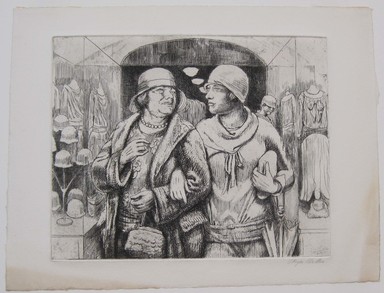 Kenneth Hayes Miller (American, 1876–1954). <em>Shoppers Leaving the Shop</em>, 1929. Etching on paper, sheet: 10 1/16 x 13 5/16 in. (25.6 x 33.8 cm). Brooklyn Museum, Gift of Bernice and Robert Dickes, 82.142.13 (Photo: Brooklyn Museum, CUR.82.142.13.jpg)