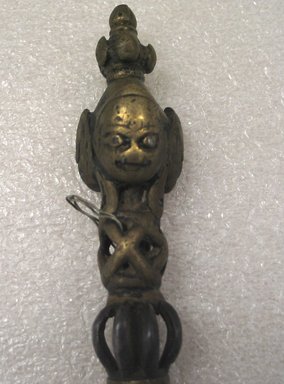  <em>Phurbu</em>, 15th century. Iron and bronze with silver inlay, 1 5/16 x 1 3/16 x 11 in. (3.3 x 3 x 28 cm). Brooklyn Museum, Gift of  Dr. and Mrs. Wesley Halpert, 84.185.1. Creative Commons-BY (Photo: Brooklyn Museum, CUR.84.185.1_detail.jpg)