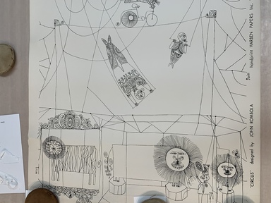 John Rombola (American, born 1933). <em>Wallpaper, Circus pattern</em>, ca. 1961. Wallpaper, hand print, 108 x 30 in.  (274.3 x 76.2 cm). Brooklyn Museum, Gift of John Rombola, 85.148.1. Creative Commons-BY (Photo: Brooklyn Museum, CUR.85.148.1_detail01.jpg)