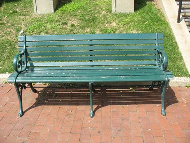J.W. Fiske Co.. <em>Park Bench from Coney Island Boardwalk</em>, ca. 1918. Wood and cast iron, painted green, Length: 71 in. (180.3 cm). Brooklyn Museum, Gift of New York City Parks Department, 85.20.5. Creative Commons-BY (Photo: , CUR.85.20.4_85.20.5_85.20.6.jpg)