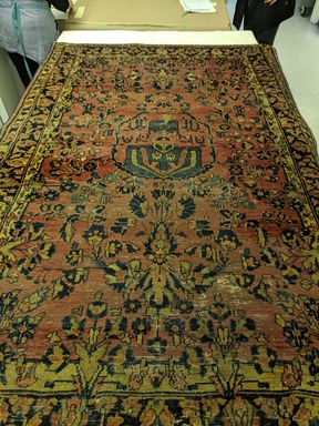  <em>Sarouk Carpet with Portrait Medallion</em>, ca. 1860-1870. Wool, Old Dims: 79 x 52 in. (200.7 x 132.1 cm). Brooklyn Museum, Gift of Dr. Charles S. Grippi, 85.276.3. Creative Commons-BY (Photo: , CUR.85.276.3.jpg)