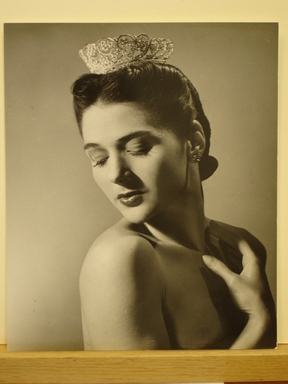 Philippe Halsman (American, born Latvia, 1906-1979). <em>[Untitled]  (Brunette Woman with Eyes Closed and Head Pointing Down, Wearing Tiara)</em>, 1944. Gelatin silver print Brooklyn Museum, Gift of Dr. and Mrs. Arthur E. Kahn, 85.294.23. © artist or artist's estate (Photo: Brooklyn Museum, CUR.85.294.23.jpg)
