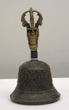 <em>Ritual Bell (Drilbu)</em>, 18th–19th century. Bronze with brass finial, H: 7 3/16 x 3 15/16 in. (18.2 x 10 cm). Brooklyn Museum, Gift of Dr. and Mrs. Wesley Halpert, 86.184.2. Creative Commons-BY (Photo: Brooklyn Museum, CUR.86.184.2_back.jpg)