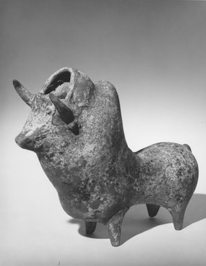  <em>Bull</em>, 9th century B.C.E. Clay, 10 x 12in. (25.4 x 30.5cm). Brooklyn Museum, Gift of the Ernest Erickson Foundation, Inc., 86.226.57. Creative Commons-BY (Photo: Brooklyn Museum, CUR.86.226.57_NegA_print_bw.jpg)
