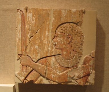 Egyptian. <em>Sunk Relief of a Man</em>, ca. 670–650 B.C.E. Limestone, pigment, 6 5/8 x 7 in. (16.8 x 17.8 cm). Brooklyn Museum, Gift of the Ernest Erickson Foundation, Inc., 86.226.8. Creative Commons-BY (Photo: Brooklyn Museum, CUR.86.226.8_wwg8.jpg)