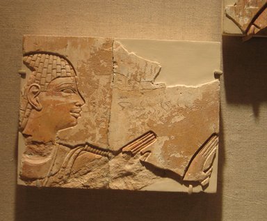 Egyptian. <em>Sunk Relief of a Man</em>, ca. 670–650 B.C.E. Limestone, pigment, 5 x 6 9/16 in. (12.7 x 16.6 cm). Brooklyn Museum, Gift of the Ernest Erickson Foundation, Inc., 86.226.9. Creative Commons-BY (Photo: Brooklyn Museum, CUR.86.226.9_wwg8.jpg)