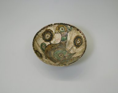  <em>Bowl</em>, 10th century. Ceramic, Sari ware, white engobe, brown, green, and yellow slip,transparent colorless glaze, 2 3/4 x 6 1/2 in. (7 x 16.5 cm). Brooklyn Museum, Gift of the Ernest Erickson Foundation, Inc., 86.227.2. Creative Commons-BY (Photo: Brooklyn Museum, CUR.86.227.2.jpg)