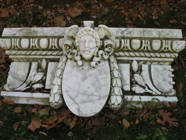 Francis Hatch Kimball (American, 1845–1919). <em>Pilaster Capital with Head of Athena, from Adams Express Building, 57-61 Broadway, NYC</em>, ca. 1912. Marble, 25 x 54 x 15 in. (63.5 x 137.2 x 38.1 cm). Brooklyn Museum, Gift of First Winthrop Corporation (David Freeman), 87.25. Creative Commons-BY (Photo: Brooklyn Museum, CUR.87.25.jpg)