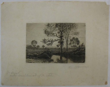 Henry Farrer (American, 1843–1903). <em>Untitled (Meadow with Pond)</em>, 1884. Etching, Image: 4 x 6 in. (10.2 x 15.2 cm). Brooklyn Museum, Gift of Dr. Clark S. Marlor, 88.6.4 (Photo: Brooklyn Museum, CUR.88.6.4.jpg)