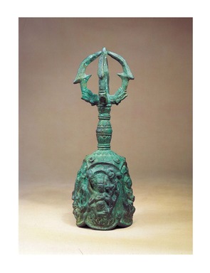  <em>Vajra Hand Bell with Five Kings Design</em>. Bronze, 8 1/4 × 2 3/4 in. (21.0 × 7.0 cm). Lent by the Carroll Family Collection, L2021.3.13 (Photo: , CUR.L2021.3.13.jpg)