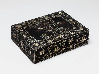  <em>Box with Landscape Motif</em>, 17th-18th century. Lacquered wood, mother of pearl, metal, 13 9/16 × 10 3/8 × 3 in. (34.4 × 26.4 × 7.6 cm). Lent by the Carroll Family Collection, L2021.3.16 (Photo: , CUR.L2021.3.16.jpg)