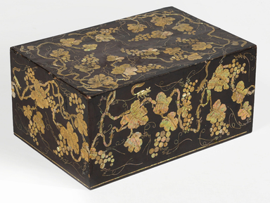  <em>Chest with Grapevine and Squirrel Motif</em>, 18th century. Lacquered wood, mother of pearl, paper, 11 1/2 × 24 × 6 1/2 in. (29.2 × 61.0 × 16.5 cm). Lent by the Carroll Family Collection, L2021.3.17a-b (Photo: , CUR.L2021.3.17a-b.jpg)
