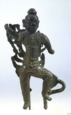  <em>Ornament in the Form of a Guardian Figure</em>, ca.10th century. Bronze, 6 1/8 × 2 3/4 in. (15.5 × 7.0 cm). Lent by the Carroll Family Collection, L2021.3.7 (Photo: , CUR.L2021.3.7.jpg)