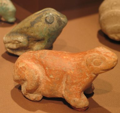  <em>Figure of a Frog</em>, ca. 3000–2675 B.C.E. Faience, 2 1/16 in. (5.2 cm). Anonymous loan, L58.2.3. Creative Commons-BY (Photo: , CUR.L58.2.3_L58.2.5_erg3.jpg)