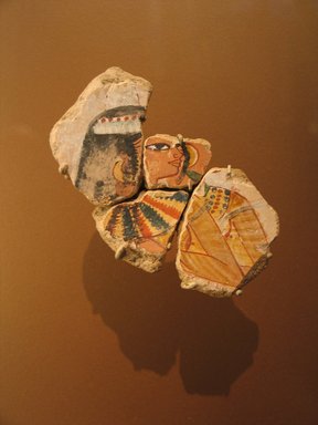  <em>Women at a Banquet</em>, ca. 1400–1353 B.C.E. Limestone, gesso, pigment, L70.1.1: 3 1/8 × 1 15/16 × 1/16 in. (8 × 5 × 0.2 cm). Lent by Richard Bomer, L70.1.1-.4. Creative Commons-BY (Photo: Brooklyn Museum, CUR.L70.1.1-.4_erg456.jpg)