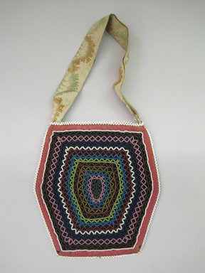 Seneca. <em>Beaded Bag</em>, ca. 1835. Cloth, beads, Including strap: 6 1/4 × 1/8 × 12 3/4 in. (15.9 × 0.3 × 32.4 cm). Brooklyn Museum, Gift of the Edward J. Guarino Collection in memory of Edgar J. Guarino, 2016.11.6. Creative Commons-BY (Photo: Brooklyn Museum, CUR.TL2016.18.6_view1.jpg)