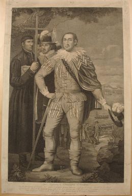 David Edwin (American, born England, 1776–1841). <em>The Landing of Christopher Columbus</em>, 1800. Engraving, Image: 22 1/2 x 14 5/8 in. (57.2 x 37.1 cm). Brooklyn Museum, Brooklyn Museum Collection, X1042.140 (Photo: Brooklyn Museum, CUR.X1042.140.jpg)