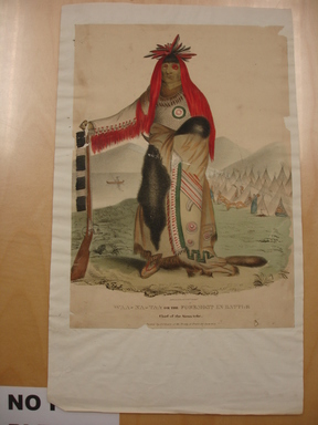 James Otto Lewis (American, 1799 – 1858). <em>Waa-Na-Taa or the Foremost in Battle, Chief of the Sioux Tribe</em>, print issued May 1835. Lithograph with watercolor on paper, Sheet: 15 13/16 x 10 1/2 in. (40.2 x 26.7 cm). Brooklyn Museum, Brooklyn Museum Collection, X1042.147.1 (Photo: Brooklyn Museum, CUR.X1042.147.1.jpg)