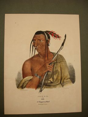 James Otto Lewis (American, 1799 – 1858). <em>Jack-O-Pa or the Six, a Chippeway Chief</em>, issued January 1836. Lithograph with watercolor on paper, 12 13/16 x 9 3/4 in. (32.5 x 24.8 cm). Brooklyn Museum, Brooklyn Museum Collection, X1042.147.20 (Photo: Brooklyn Museum, CUR.X1042.147.20.jpg)