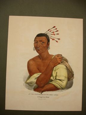 James Otto Lewis (American, 1799 – 1858). <em>At-Te-Conse or the Young Rein Deer, a Chippeway Chief</em>, issued January 1836. Lithograph with watercolor on paper, Sheet: 12 5/8 x 10 1/4 in. (32.1 x 26 cm). Brooklyn Museum, Brooklyn Museum Collection, X1042.147.22 (Photo: Brooklyn Museum, CUR.X1042.147.22.jpg)