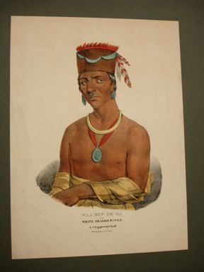 James Otto Lewis (American, 1799 – 1858). <em>Waa-Bin-De-Ba or the White Headed Eagle, a Chippeway Chief</em>, issued January 1836. Lithograph with watercolor on paper, 13 15/16 x 10 3/16 in. (35.4 x 25.9 cm). Brooklyn Museum, Brooklyn Museum Collection, X1042.147.23 (Photo: Brooklyn Museum, CUR.X1042.147.23.jpg)