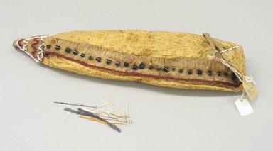 Plains. <em>Sewing Kit</em>, late 19th century. Animal bladder, beads, porcupine quills, linen thread, 3 1/2 x 13 in. (8.9 x 33 cm). Brooklyn Museum, Brooklyn Museum Collection, X1126.12. Creative Commons-BY (Photo: Brooklyn Museum, CUR.X1126.12_view1.jpg)