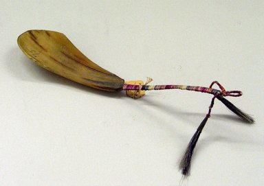 Lakota, Sioux. <em>Spoon</em>, 19th century. Sheep horn, dyed porcupine quill, metal, horsehair, 2 1/2 x 10 in. (6.4 x 25.4 cm). Brooklyn Museum, Brooklyn Museum Collection, X1126.22. Creative Commons-BY (Photo: Brooklyn Museum, CUR.X1126.22_view1.jpg)