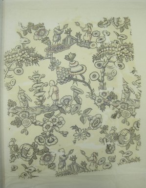 after Jean de Pillement (French, 1728-1808). <em>Textile Fragment, "Jeux d'Enfants Chinois,"</em> late 18th or 19th century. Printed silk, 14 x 12 in. (35.6 x 30.5 cm). Brooklyn Museum, Brooklyn Museum Collection, X1193.3 (Photo: Brooklyn Museum, CUR.X1193.3.jpg)